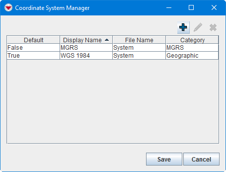 Coordinate System Manager Window