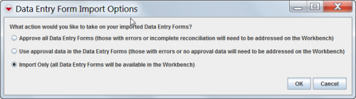 Data Entry Form Import Options window