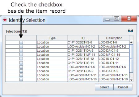 Identify Selection Window Example