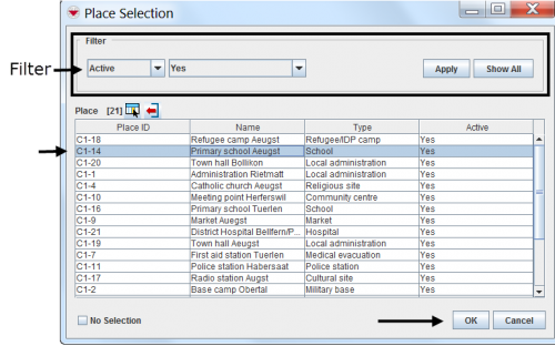 Place Selection Window