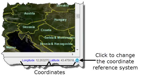 Coordinates Displayed in the Map Pane