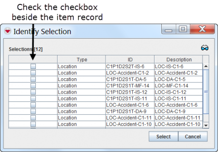 Figure 25. Identify Selection Window Example