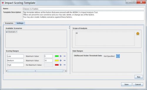 Figure 98. Settings Tab on the Impact Scoring Window