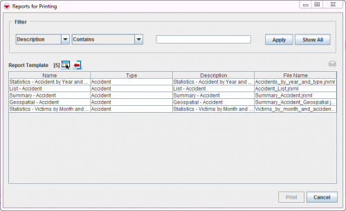 Reports for Printing Window