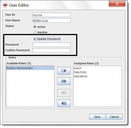 Figure 117. User Editor Update Password Checkbox