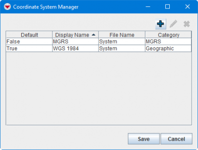 Coordinate System Manager Window