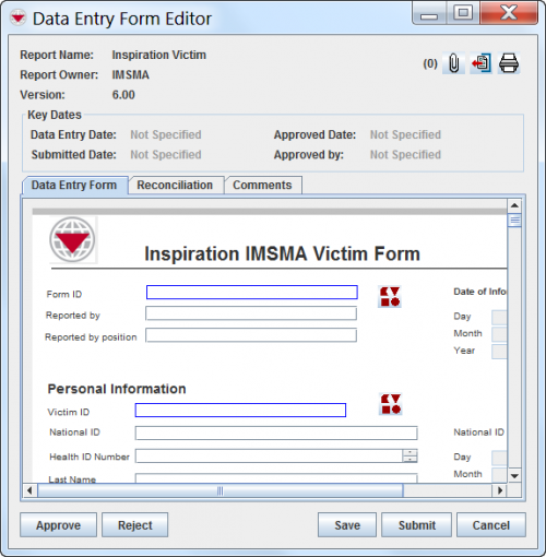 Data Entry Form Editor Window 