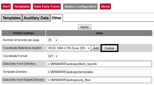 Delete the Coordinate Reference System
