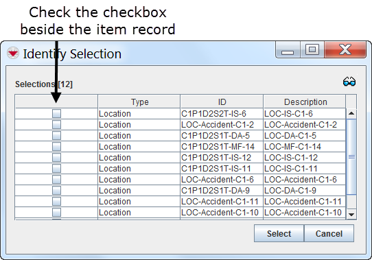 Identify Selection Window Example