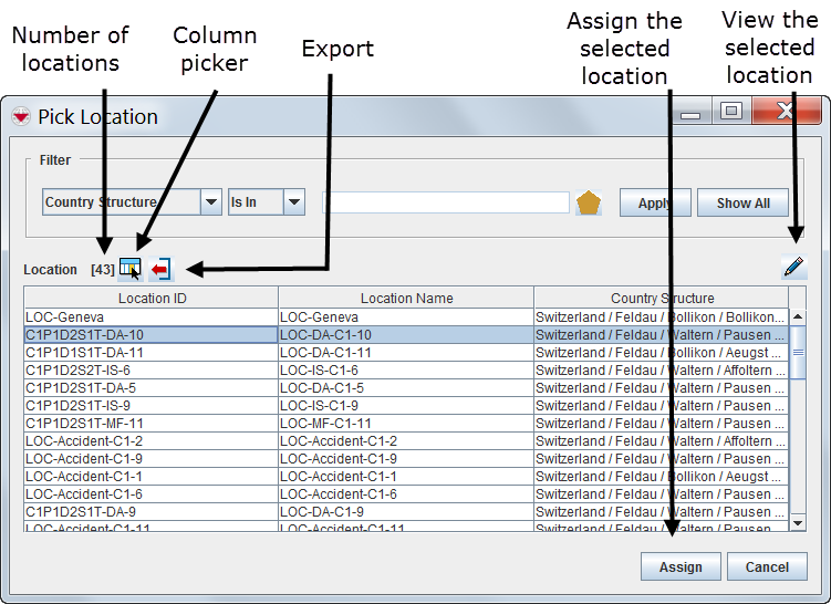 Pick Location Window
