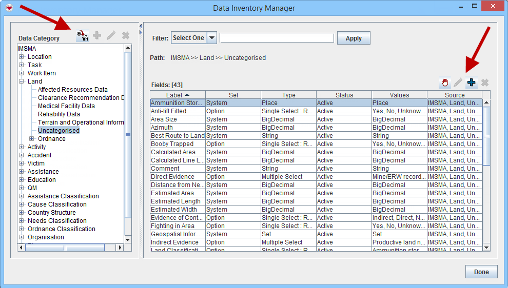 Data Inventory Manager Window
