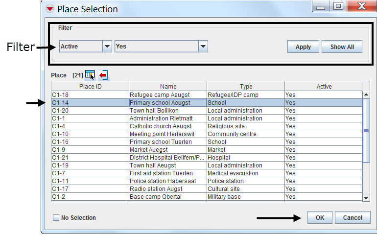 Place Selection Window