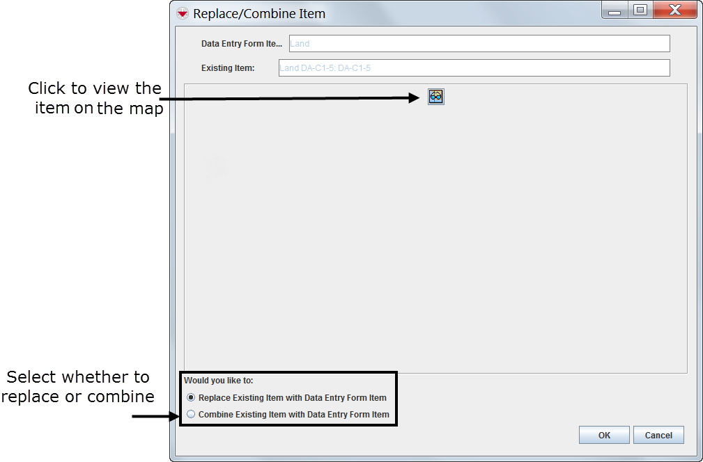 Figure 59. Replace/Combine Item Window