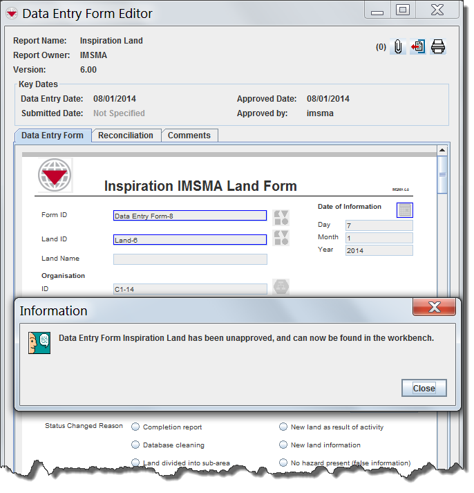 Unapproving a Data Entry Form