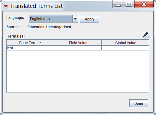 Translated Terms List Window