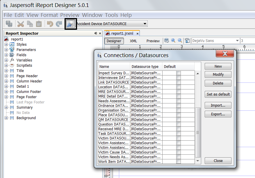 Datasource selection window