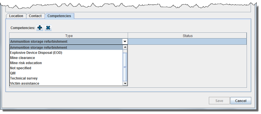 Organisation Editor Selecting a Competency Type
