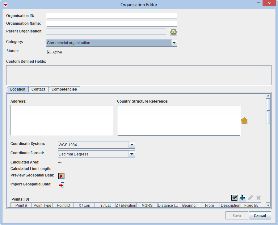 Organisation Editor Window