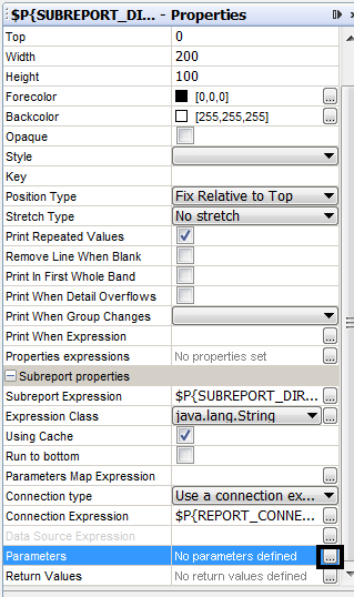 Subreport properties