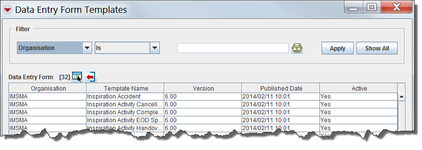 Data Entry Form Templates Window