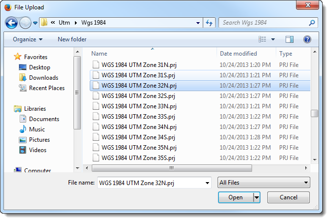 Browse for a .prj file