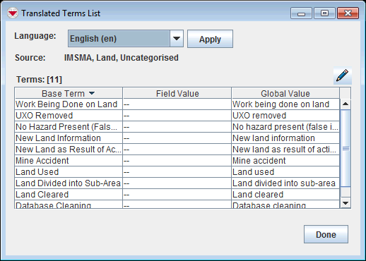 Translated Term List Window