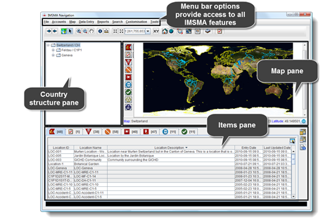 Elements of the main IMSMA user interface