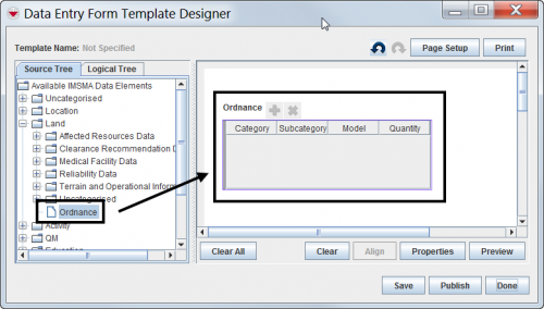 Dragging a subobject table to the design pane