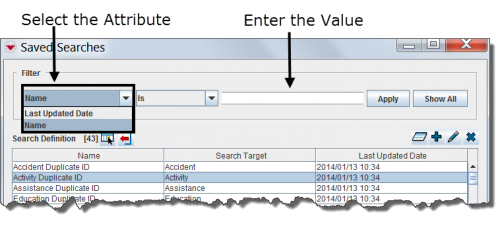 Figure 71. Search Manager Window Filter