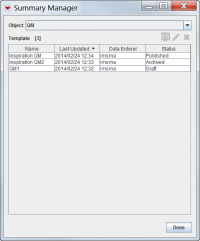 A screenshot of the Summary Manager window, displaying the all available Victim summaries.
